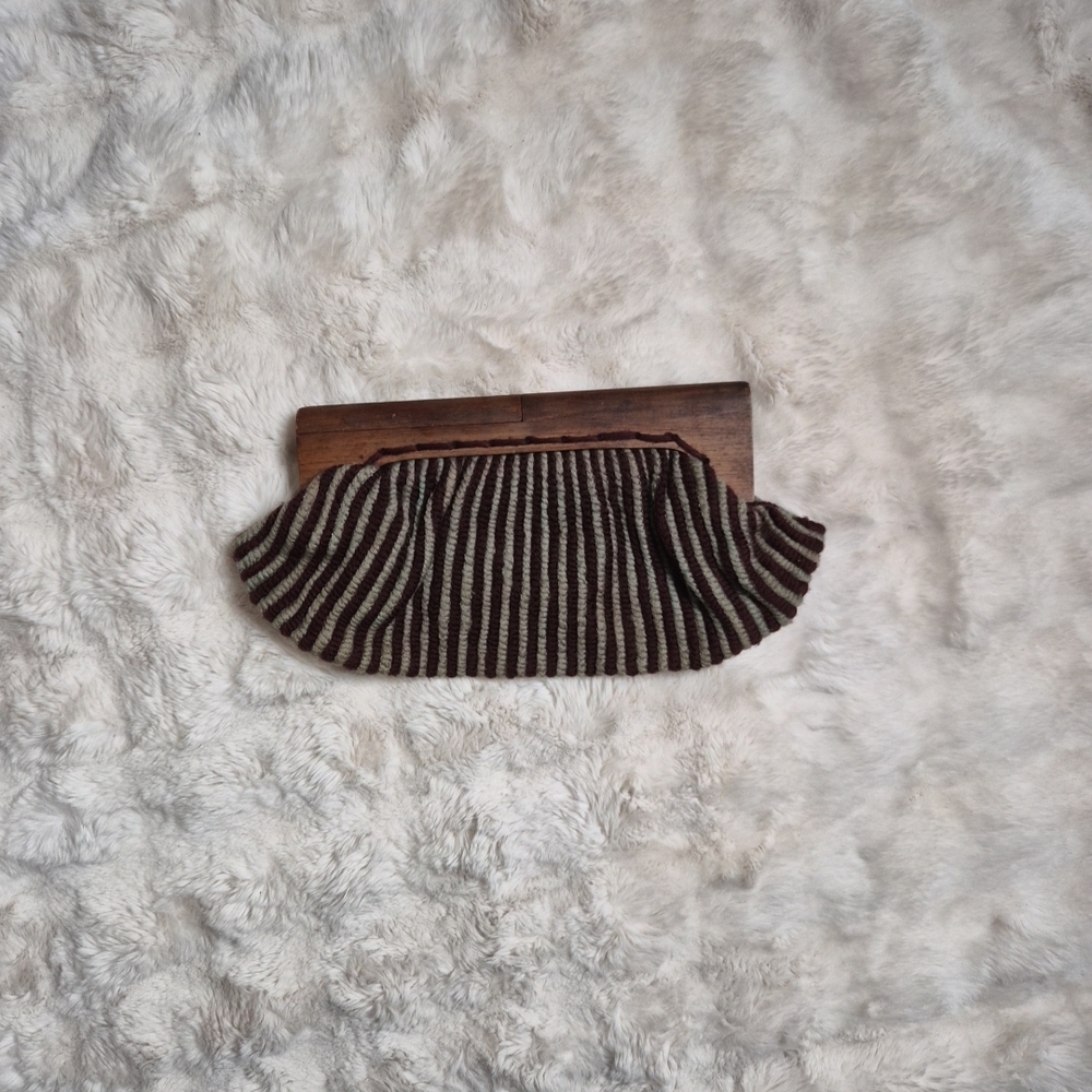Vintage Clutch Bag Retro 70s Boho Knit Wood Top Wooden Detail Bohemian Boho Hipp